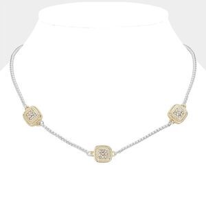 NWT MX Signature Gold Plated choker with square decor CZ pendants